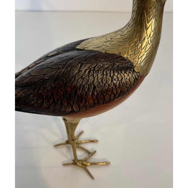 Sculpture representing a bird in polychrome wood and brass. Italian work signed For Sale - Image 9 of 12