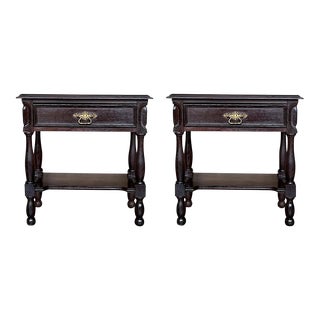 Pair of Spanish Nightstands With One Drawer and Low Shelve For Sale