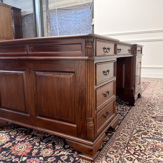 Metal English Partner Desk with Green Leather For Sale - Image 7 of 18
