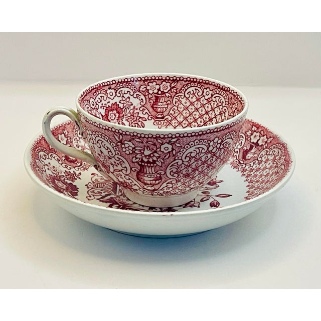 An antique transfer-ware teacup made by P. Regout & Co. in the 1880’s. -Cup: 2 inches tall, 4 inches from rim to handle...