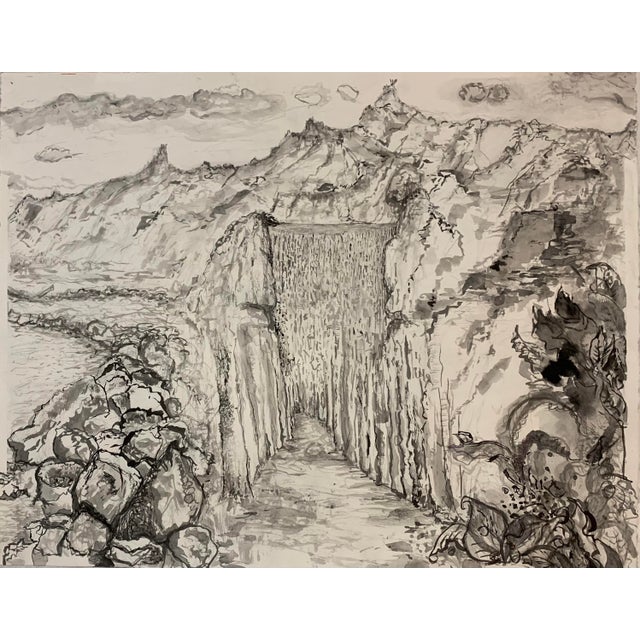 "Utopia", Original Pen & Ink, Framed Art, by Van Ness Glass front to protect the art. 33.5"x27.5", gold framed, great...