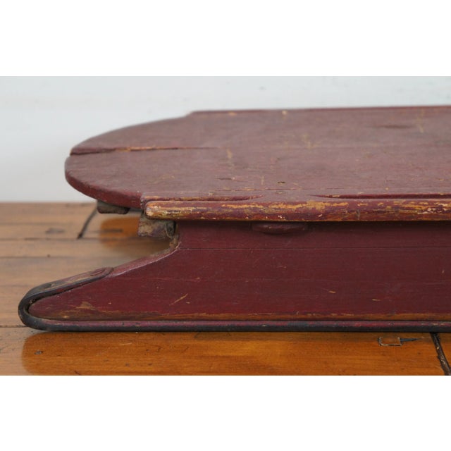 Antique Primitive Folk Art Red Painted Wood & Iron Childrens Sled Sleigh For Sale - Image 9 of 13
