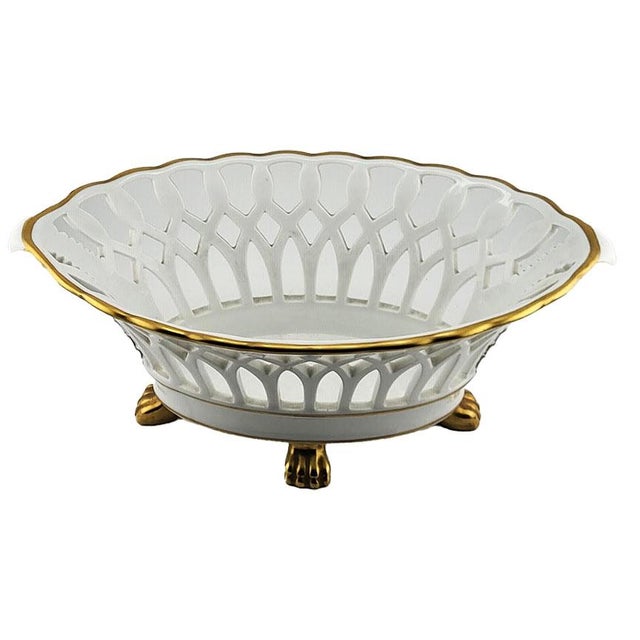 Vista Alegre Vintage Vista Alegre White Porcelain Reticulated Parisian Style Bowl - Made in Portugal For Sale - Image 4 of 7