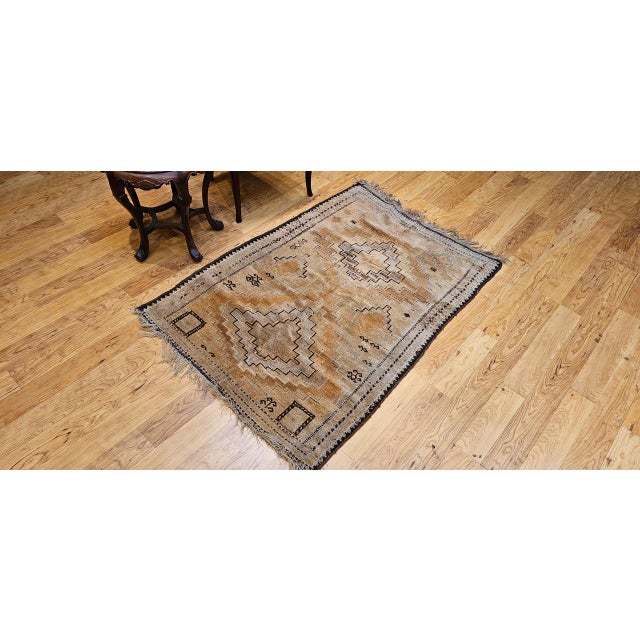 Vintage Moroccan Tribal Rug, Hand-Knotted Wool, Geometric Pattern, Camelhair, 3’ X 5’ For Sale In Chicago - Image 6 of 17