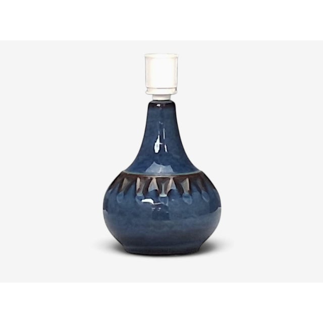 Ceramic 1960s Søholm Stentøj, Small Table Lamp, Dark Blue Stoneware, For Sale - Image 7 of 13