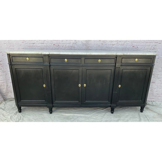 French Louis XVI Painted Sideboard - Enfilade With Marble Top 19th Century For Sale - Image 9 of 13