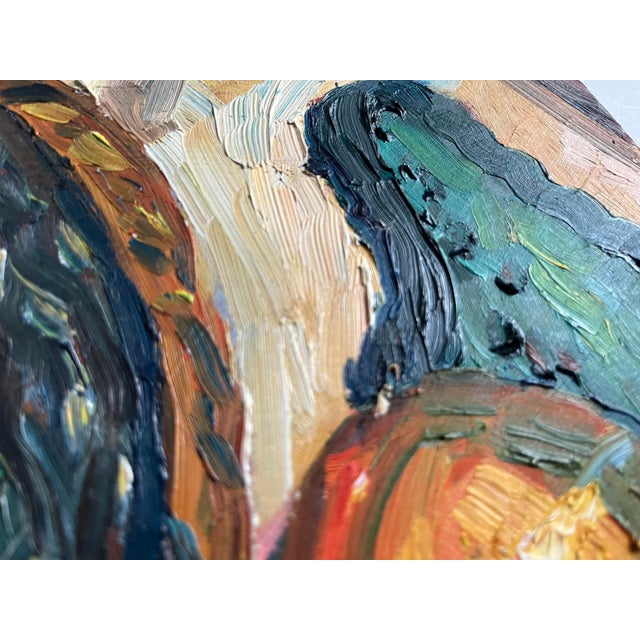 Brown 1940s Vintage Oil Painting Still Life With Basket, Fruit, Vase, and Bottle, Unsigned For Sale - Image 8 of 9