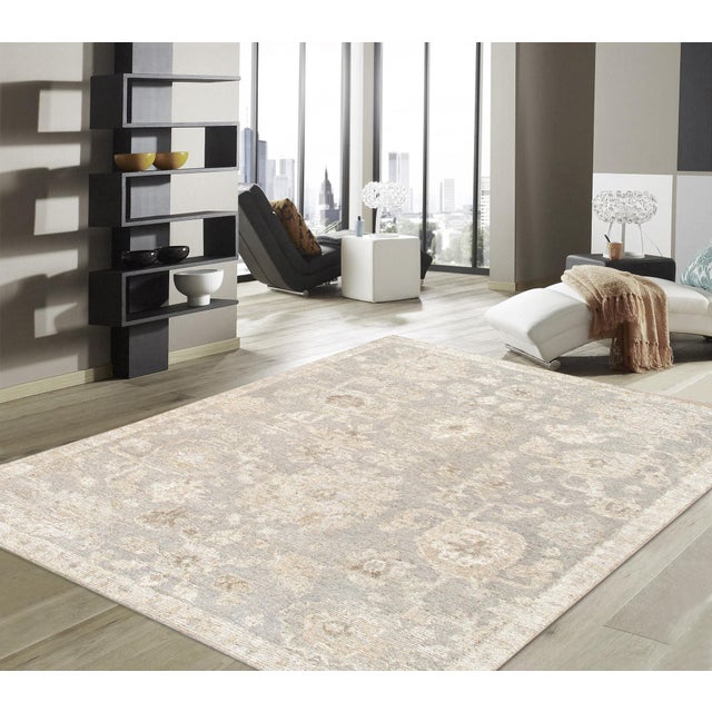 Pasargad Home Oushak Silver Wool Area Rug- 9' 3'' X 12' 7'' For Sale - Image 4 of 4