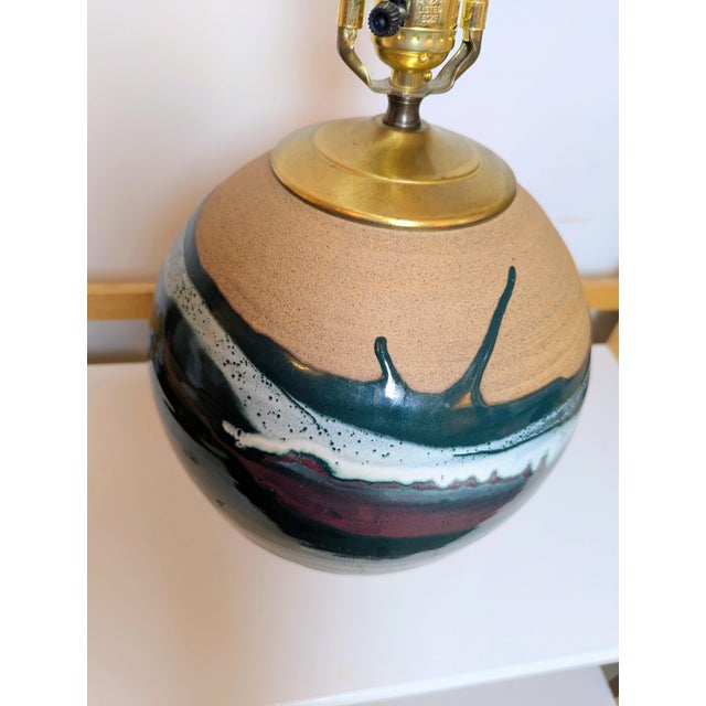 Brown Late 20th Century Drip Glaze Pottery Table Lamp For Sale - Image 8 of 12