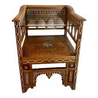 Late 20th Century Vintage Square Wood Chair/Table With Mother-of-Pearl Inlay For Sale