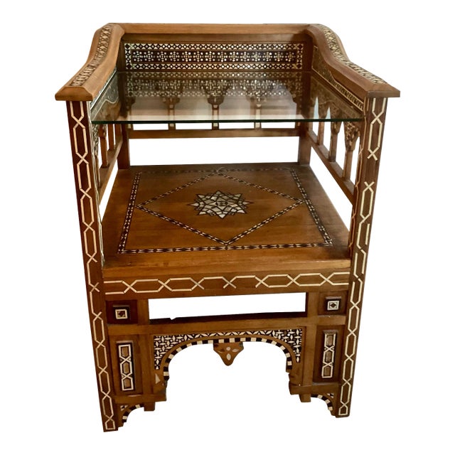 Late 20th Century Vintage Square Wood Chair/Table With Mother-of-Pearl Inlay For Sale