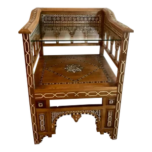 Late 20th Century Vintage Square Wood Chair/Table With Mother-of-Pearl Inlay