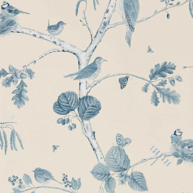 Sanderson Woodland Chorus Wallpaper in Indigo/Ecru For Sale