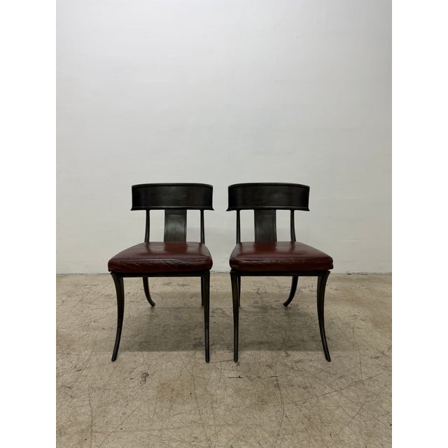 Pair of Michael Taylor original Klismos Garden Chairs model MTD-1006 with bronzed finish aluminum frames and dark stained...