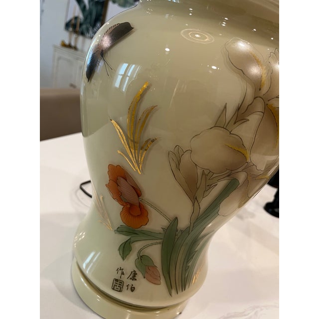 Vintage Porcelain Chinese Ginger Jar Lamps Hand Painted Large - a Pair For Sale - Image 14 of 15