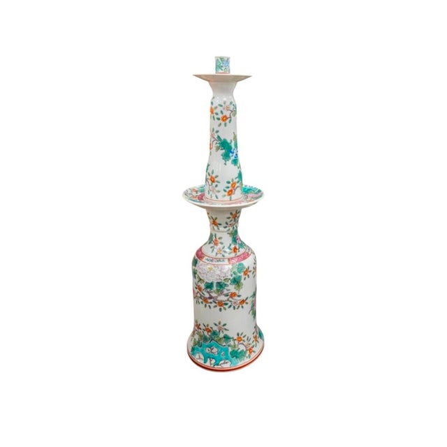 Pair of 24 Inches Chinese Famille Rose Porcelain Candlesticks For Sale - Image 4 of 5