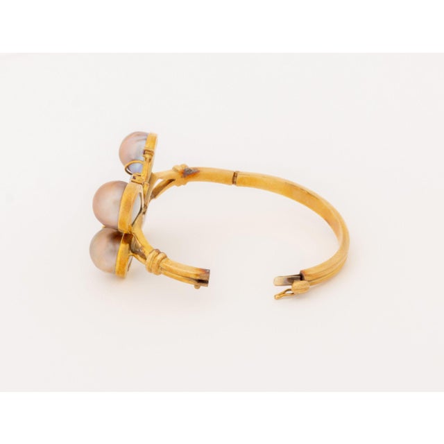 Metal 18k Rose Gold, Diamond, Ruby, and Pearl Butterfly-Form Bangle For Sale - Image 7 of 8