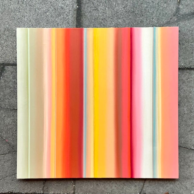 Vintage Original “Tangerine Spaces Between Trees” Striped Abstract Oil on Canvas For Sale In West Palm - Image 6 of 11