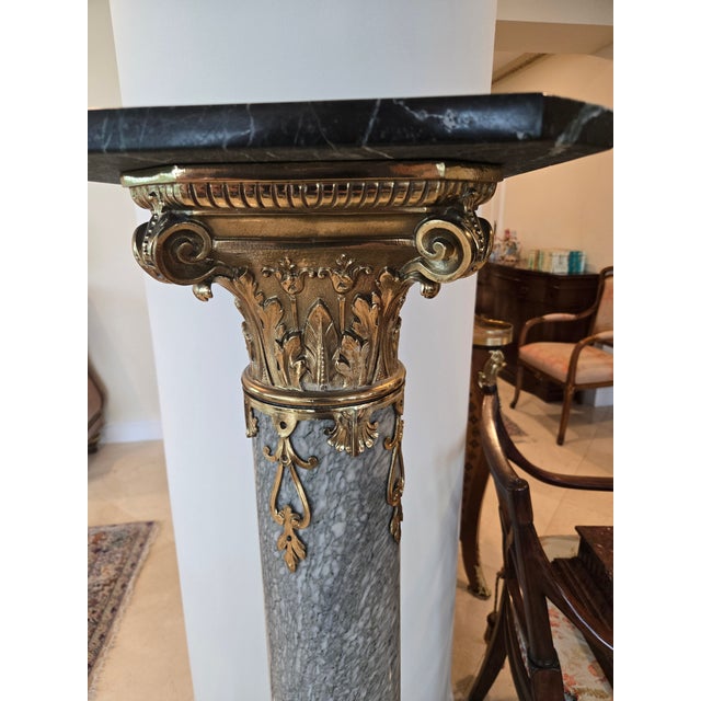Ornate French Style Louis 16th Gray Marble and Bronze Pedestal For Sale In Miami - Image 6 of 9