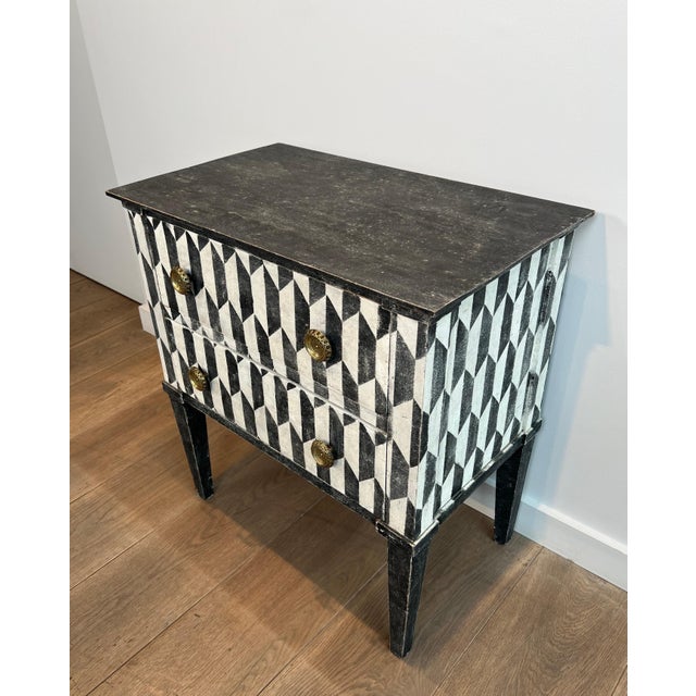 Mid 19th Century Mid 19th Century Small Italian chest of drawers with patina and trompe-l'oeil painting For Sale - Image 5 of 12