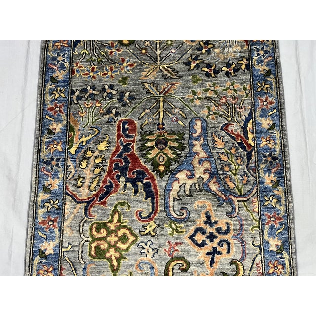 Gray & Blue Chobi Wool Runner Rug, Persian Bijar Floral Design, 2′7″ × 9′8″ For Sale - Image 6 of 15