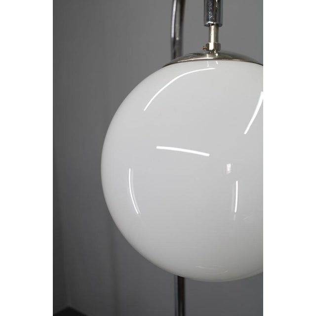 Art Deco Chrome Floor Lamp with Milk Glass Globe and Walnut Base, Former Czechoslovakia, 1930s For Sale - Image 8 of 13