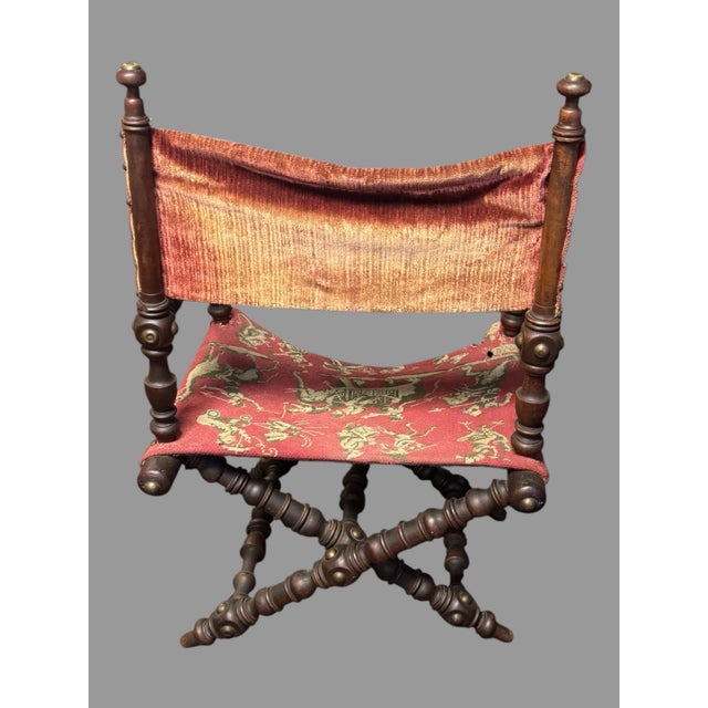 Antique Victorian Hunzinger Style Folding Chair Dog Heads Circus Needlepoint For Sale - Image 6 of 12