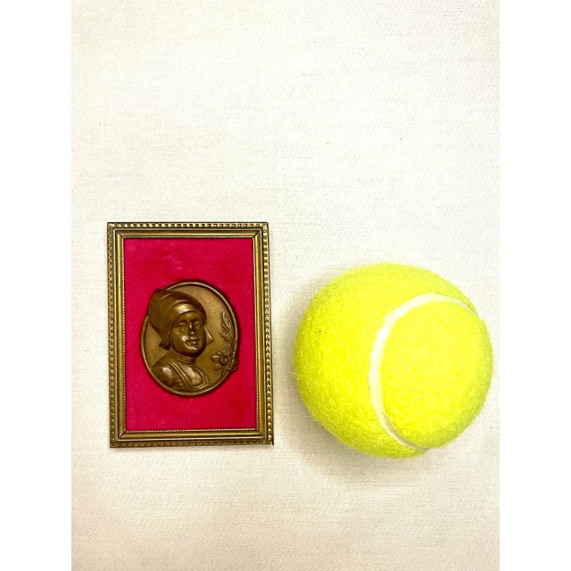 Metal Dutch Renaissance Figurative Female Brass & Red Velvet Cameo in Repousse' Style For Sale - Image 7 of 10