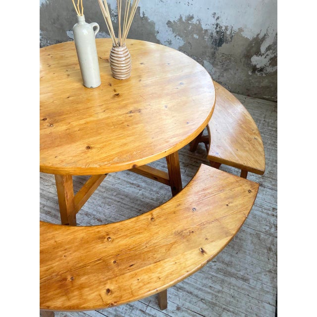 Round Table Set and Rounded Benches, 1950s, Set of 5 For Sale - Image 10 of 18