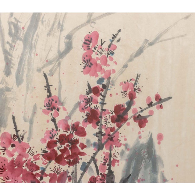 Asian Ding Yong Nian Cherry Blossoms Gouache For Sale - Image 3 of 8
