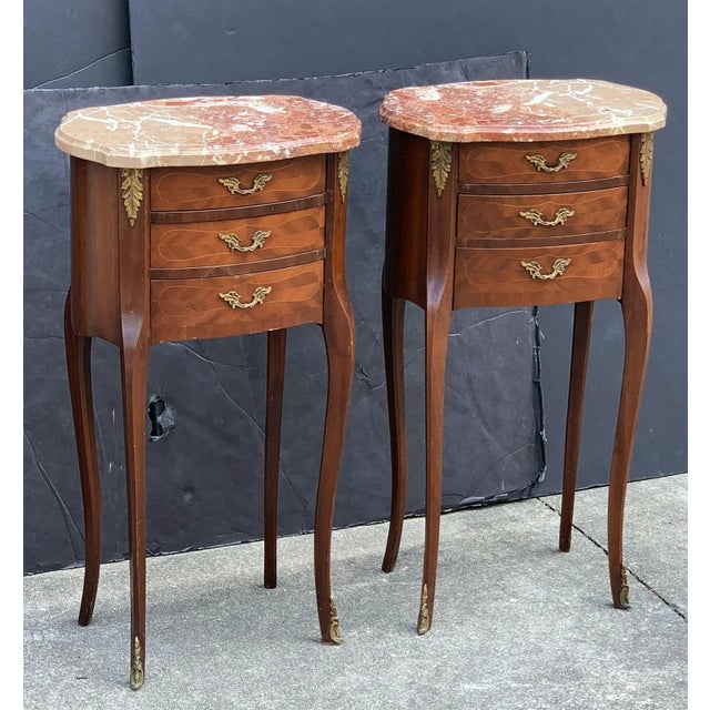 French Inlaid Nightstands - a Pair For Sale - Image 10 of 13