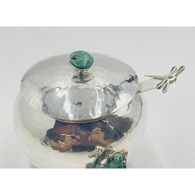 1980s Silver & Malachite Creamer, Spoon & Covered Sugar Pot Set by Emilia Castillo For Sale - Image 15 of 18