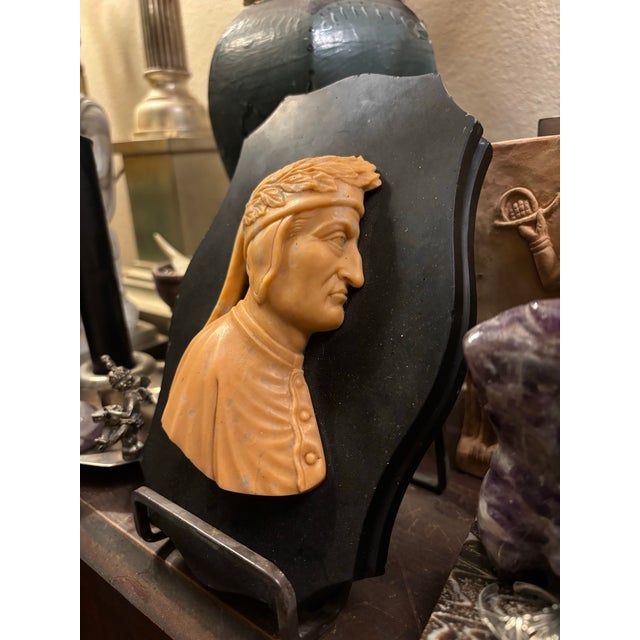Stone Early 19th Century Italian Grand Tour Relief Siena Marble Carved Profile Plaque of Dante Alighieri Paperweight For Sale - Image 7 of 13