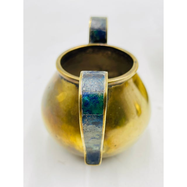 1950s Los Castillo Taxco Brass & Stone Inlaid Tea Set, Mexican Modernism - Set of 3 For Sale - Image 16 of 18