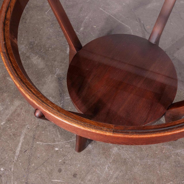 1950s Round Dark Oak Side Table by Kozelka & Kropacek for Interieur Praha, 1950s For Sale - Image 5 of 8