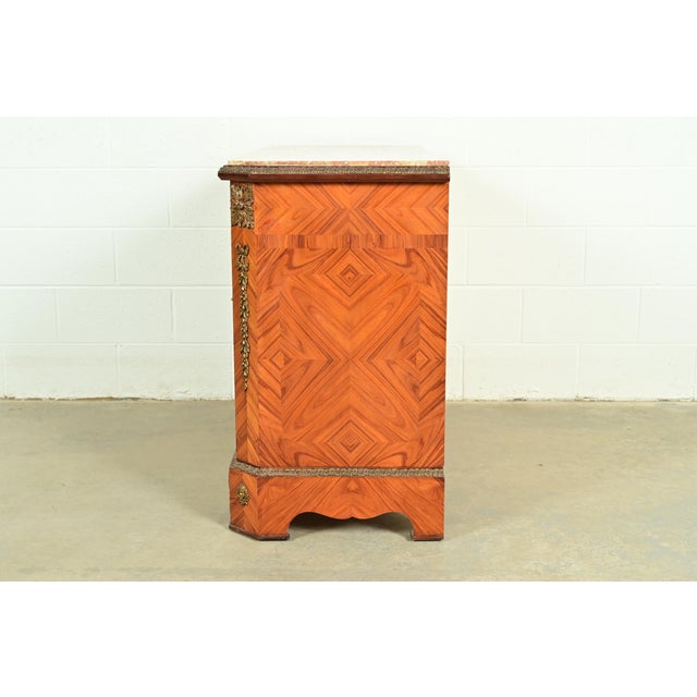 Paul Sormani Style French Regency Louis XVI Kingwood Inlaid Marquetry Marble Top Commode With Mounted Gilt Bronze Ormolu For Sale - Image 15 of 18