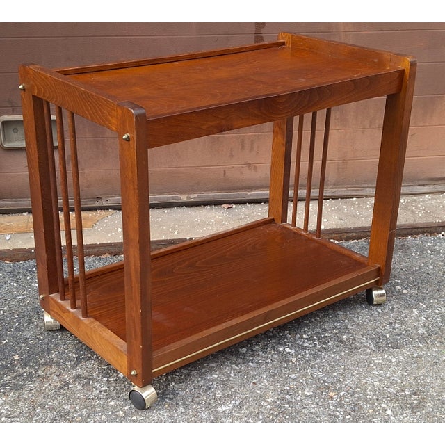 A beautiful handcrafted Late 20th Century Oak Tiered Rolling Bar Cart. Measures 29" in width, 17" in depth and 24.25" in...