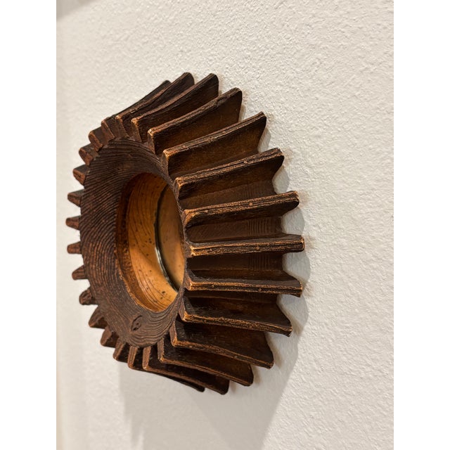 Early 20th Century Antique Petite Scale Wooden Cog Mirror / Rustic Petite Scale Sunburst Mirror - Early 20th Century (Attributed) For Sale - Image 5 of 16