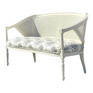 Vintage Regency Painted Cane Settee With Albert Hadley’s “Fireworks”