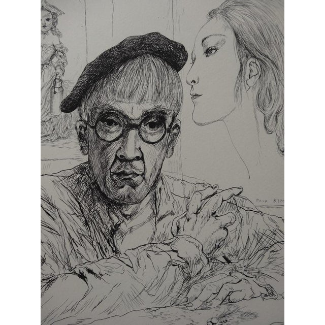 Tsuguharu (Leonard) Foujita (1886-1968) Self-portrait in beret with his wife Kimiyo Original etching Unsigned On Arches...