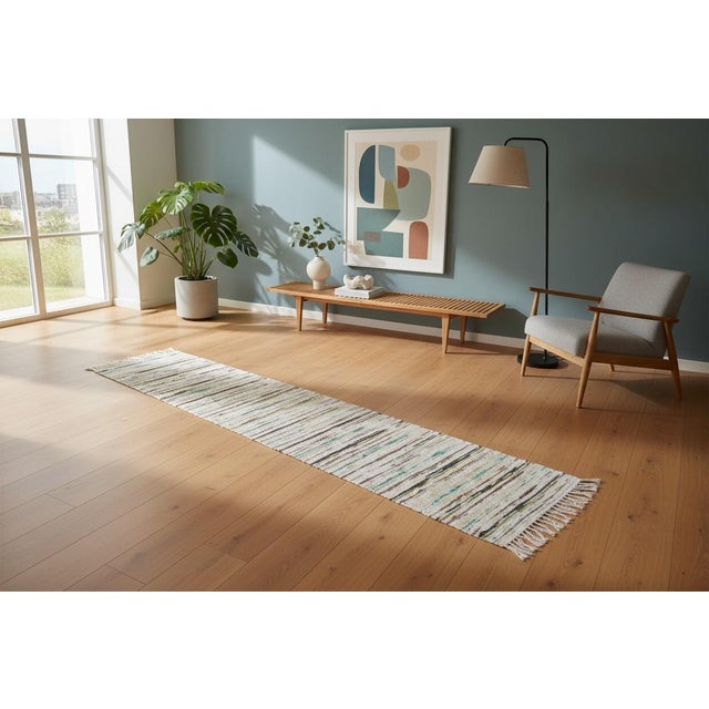 Mid-Century Modern Vintage Swedish Handwoven Rag Rug in Light Tones, 1960s For Sale - Image 3 of 9