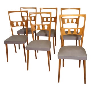 Mid-Century Modern Maple and Leather Chairs by Vittorio Dassi, 1950s, Set of 6 For Sale