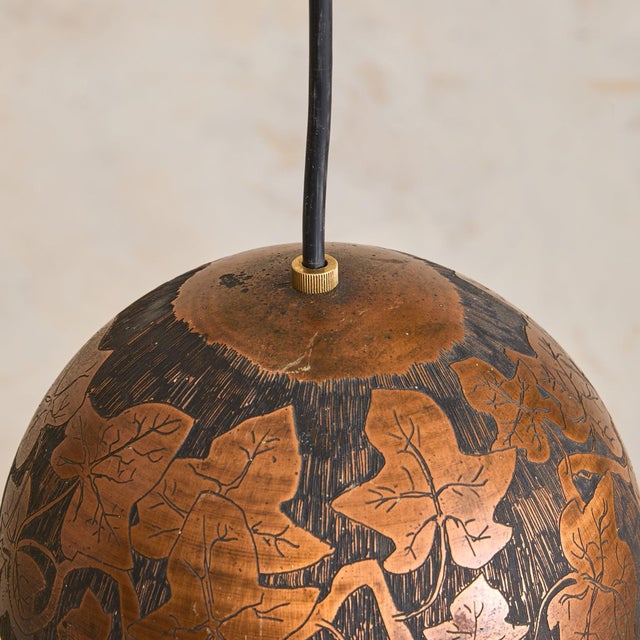 Metal Italian Etched Copper Maple Leaf Pendant Light by Victor Cerrato, 1960s For Sale - Image 7 of 10