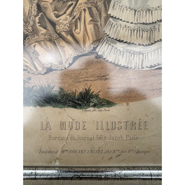 Sculpture Materials 1871 La Mode Illustrée Hand-Colored French Fashion Plate No. 25 – Framed Victorian Parisian Print For Sale - Image 7 of 12