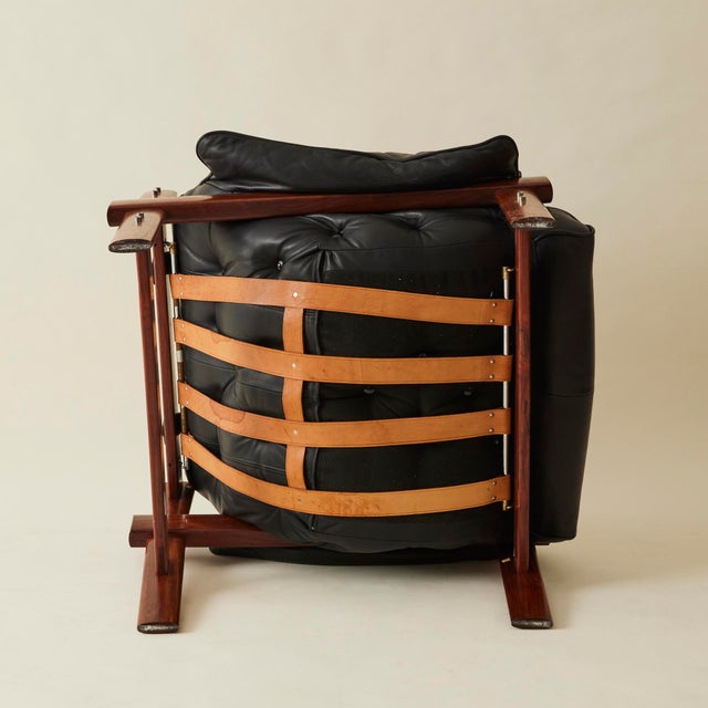 Animal Skin Percival Lafer "Mp-41" Leather and Rosewood Chair in Black Leather, 1960's For Sale - Image 7 of 12