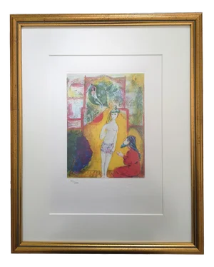 Marc Chagall, Arabian Nights: Young Man Showing His Breast to the Dervish, 1985, Lithograph