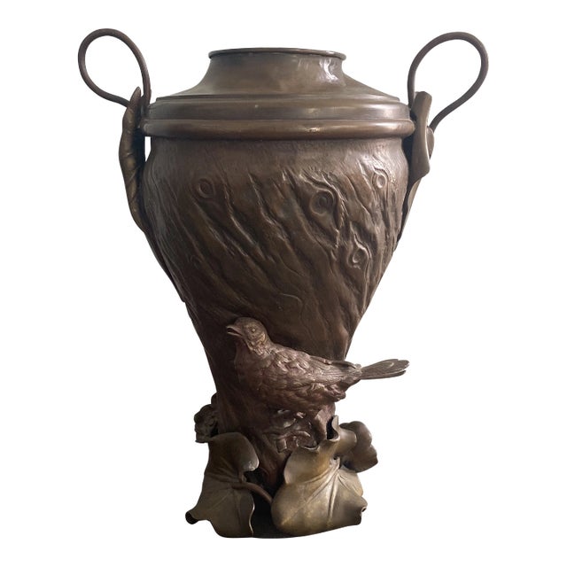 19th Century Figural Bird Copper Bronze Urn For Sale