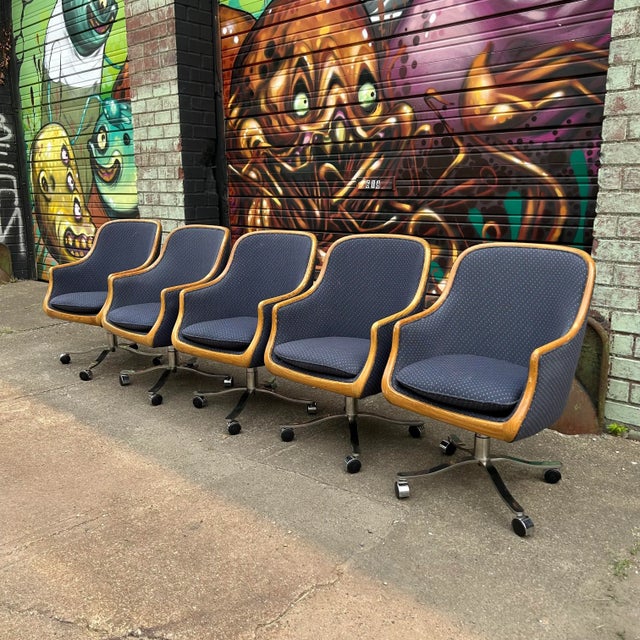 Set of 5 Ward Bennet Office Chairs Bentwood Stainless Polished Base For Sale - Image 13 of 13
