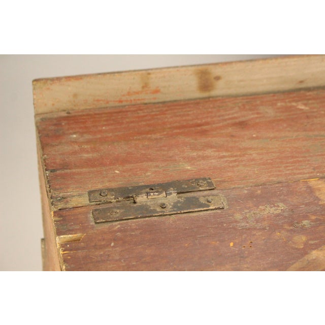 Antique 18th C. Primitive Raised Pine Chest / Bible Box Salmon Painted For Sale - Image 9 of 18