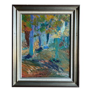 Vintage Original Abstract Woodland Landscape Painting on Board, Framed, Unsigned